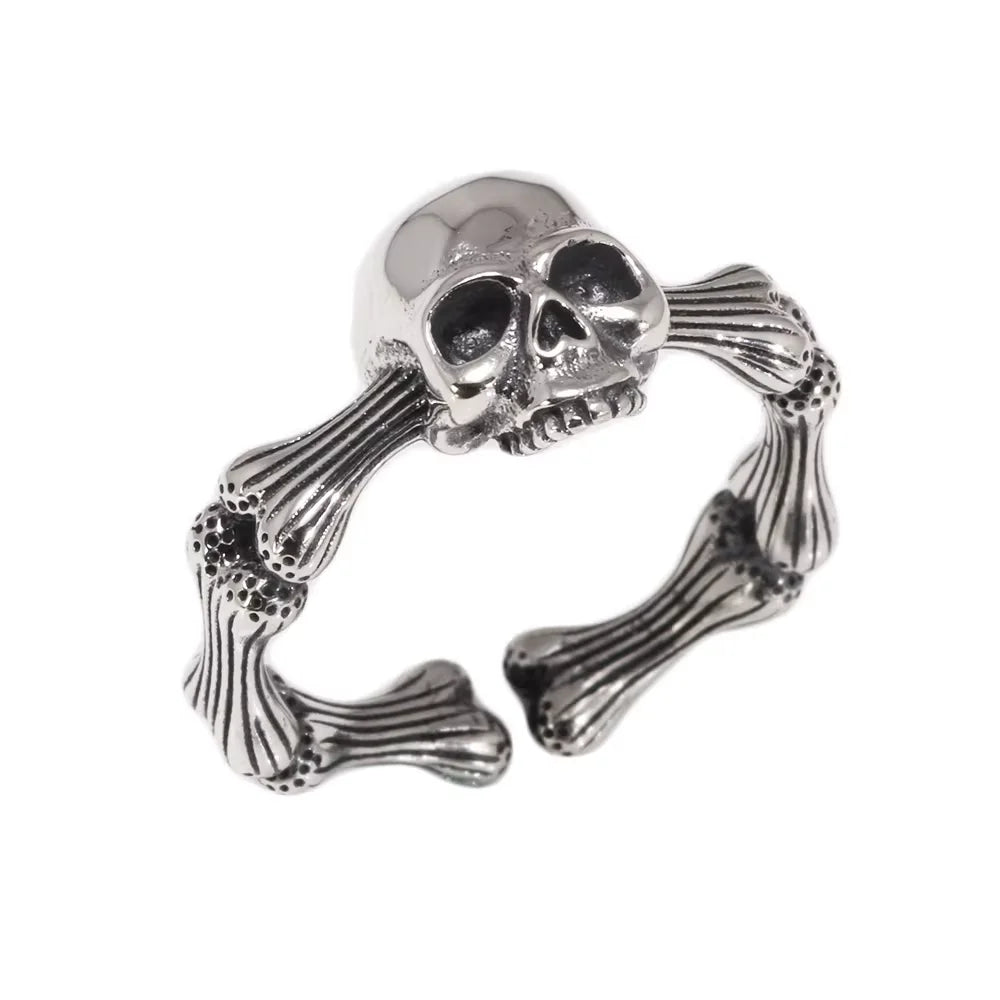 New Arrival S925 Silver Men and Women Skull Opening Adjustable Ring Rock Gothic Style Skull Ring Jewelry