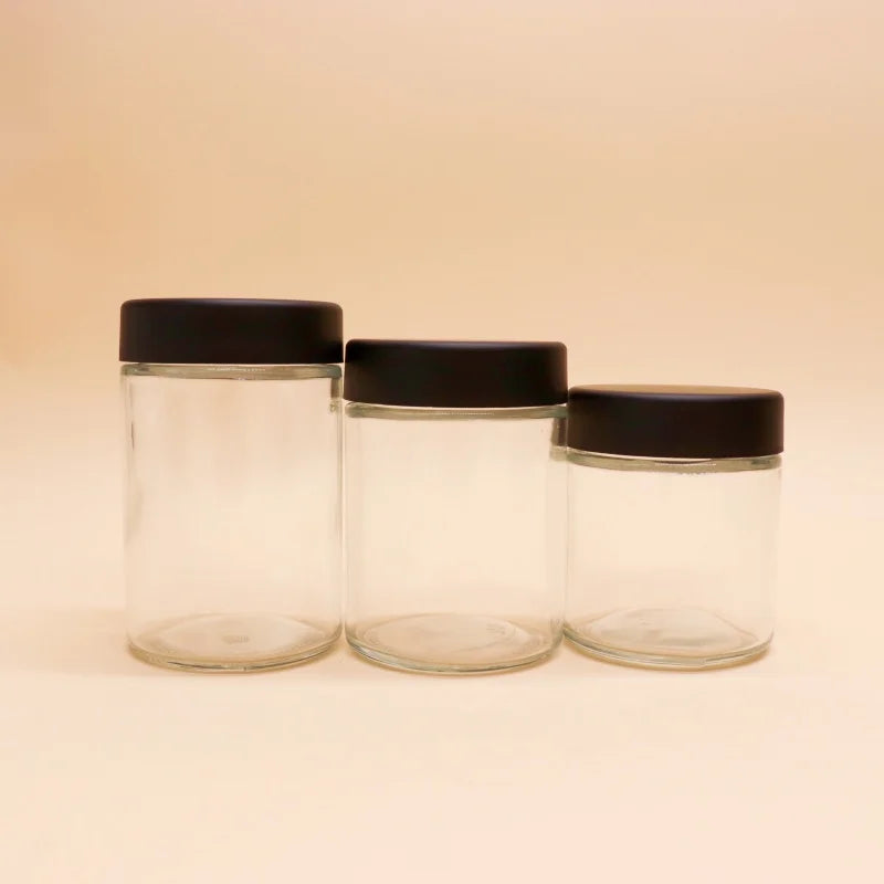 1oz 2oz 3oz 4oz Wide Mouth Empty Glass Jar Black Smooth Childproof Lid Glass Jar Glass Cosmetic Cream Jar Packaging