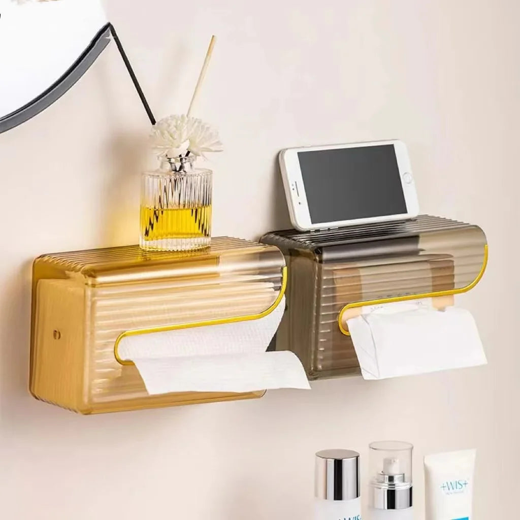 Multifunctional Plastic Tissue Storage Box Wall- Mounted Transparent Paper Cover Box Tissue Holder Box Clear Tissues Boxes