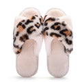 Ladies Cross Leopard Plush Slipper Soft Faux Fur Shoes Womens Fashion Terry House Footwear