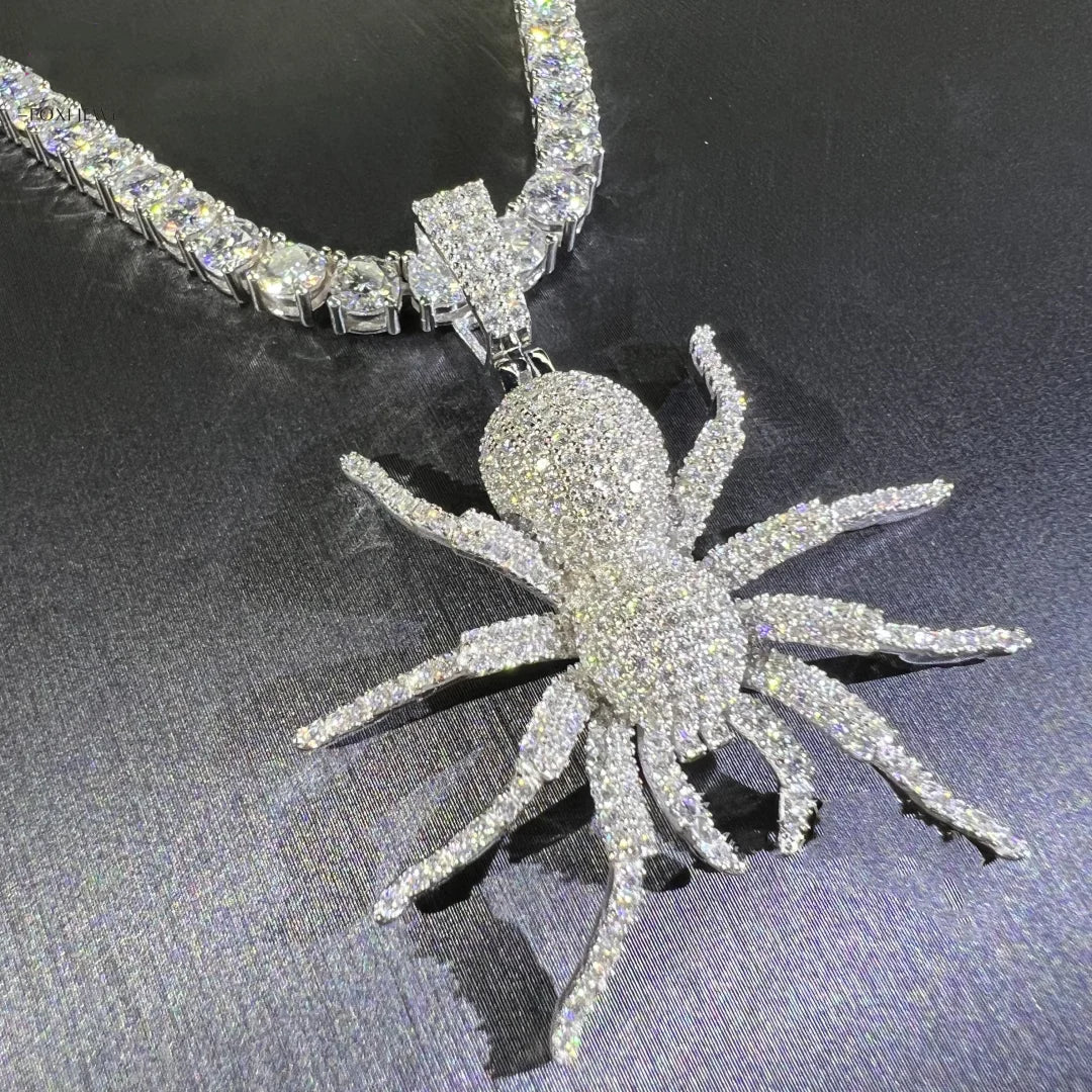Hip Hop Mens Jewelry Bling Iced Out Moissanite Spider Pendant Pass Diamond Tester 925 Silver VVS Custom Spider Charm Pendants