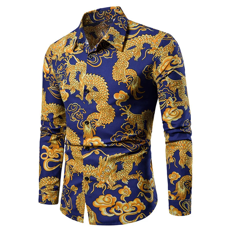 Men's Summer Long Sleeve Tropical Beach Shirts African Traditional Shirt Printed Graphic Tee