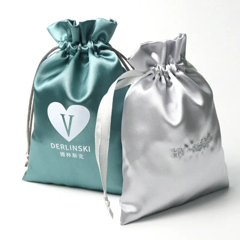 Wholesales Wig Satin Pouch Bags With Logo Custom Luxury Women Silk Hair Big Black Drawstring Bags for Hair Bundles