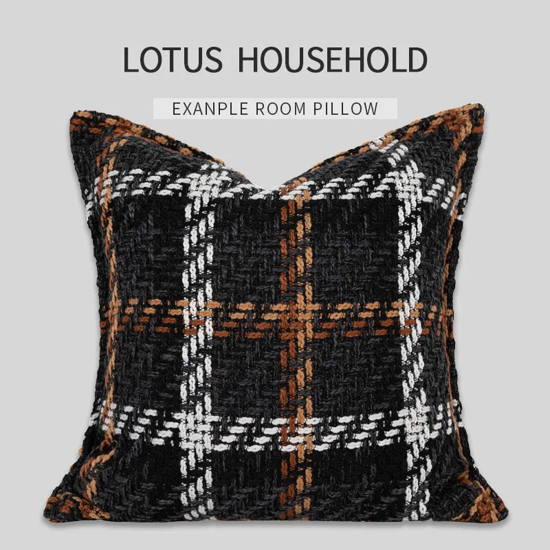 Knitting Wool Retro Farmhouse Buffalo Tartan Chequer Throw Pillow Case Stripe Plaid Cotton Linen Decorative Cushion Cover/