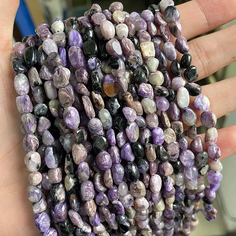 Wholesale Polish Nuggets Tumbled Charoite Loose Beads for DIY Jewelry Making 6mm to 8 mm