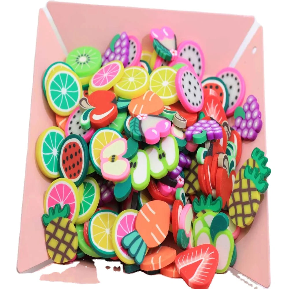 20*20*2mm Polymer Clay Fruit Slice Strawberry Kiwifruit Flat Back Slices for Earrings Charms Paste Hairpin DIY