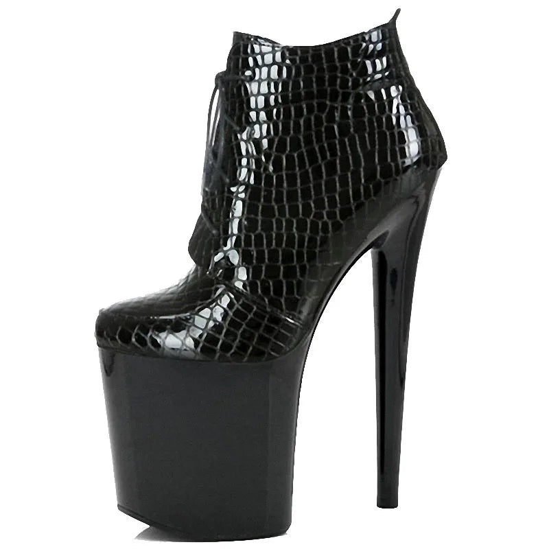 Black Thin Heel Round Head Bare Boots 20 cm Pole Dance T-stage 8-inch Model Walk Show High Heels 20cm High Heel Platform Shoe