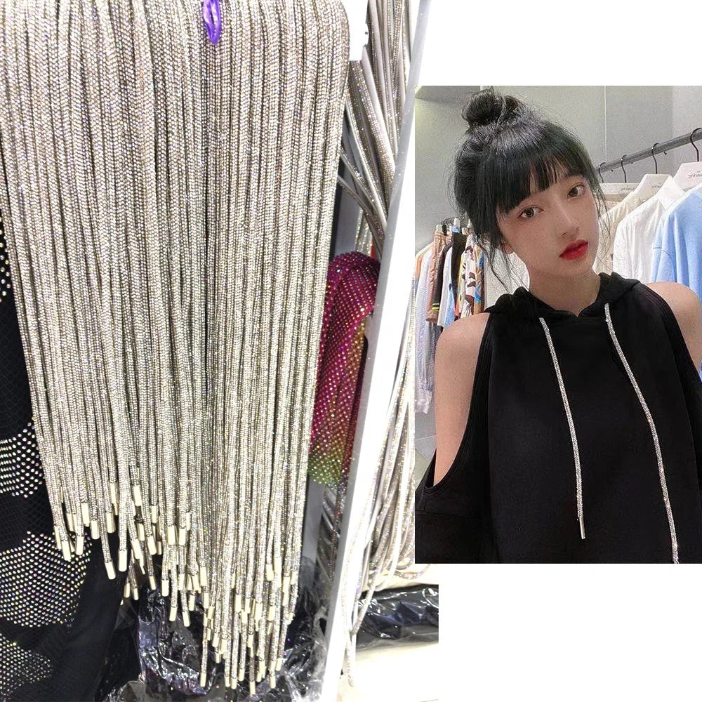 S528 Hot Selling 6mm Crystal Hoodie String Rhinestone Rope Flexible Rhinestone Cord