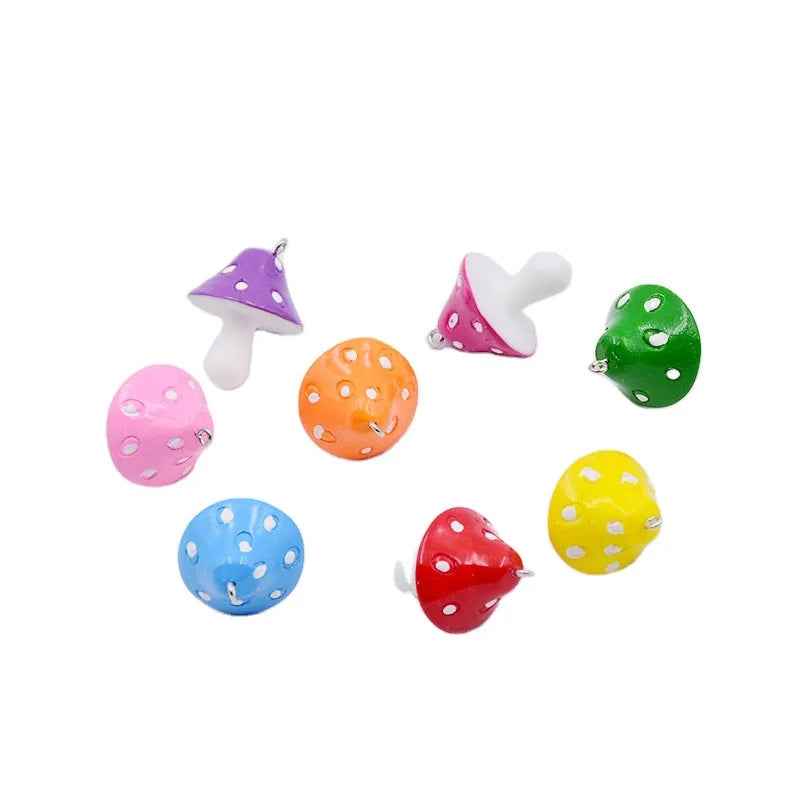 Cute Kawaii Cartoon Mushroom Resin DIY Colorful Mushroom Charms Pendants for Decoration Earrings Key Chains Charms Pendants