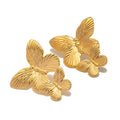 18K Gold Plated Vintage Double Butterfly Earrings for Women Hip Hop Style Stainless Steel Chunky Hoop Pearl Stone Hypoallergenic