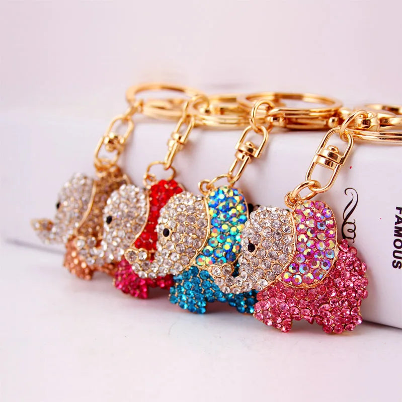 Wholesale Cute Animal Rhinestone Crystal Gold Dangle European Lucky Elephant Charm Keychain for Hand Bags