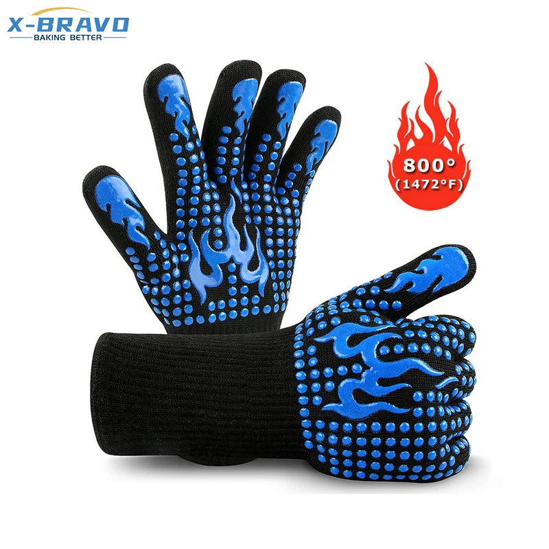 2 Pcs Grill Heat Insulation Gloves High Temperature Resistance 800degrees Glove Baking Barbecue Microwave Oven Gloves
