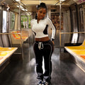 Custom Logo Spring New Arrival Women Stand Collar Long Sleeve Crop Top Long Pants Women Casual Two Pieces Sets