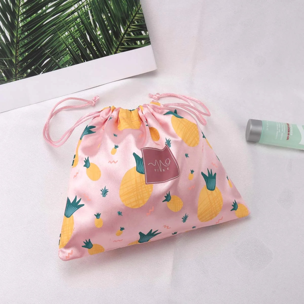 Custom Full Screen Printed Satin Drawstring Bag Hair Bundle Wig Underwear Packaging Dust Satin Pouch
