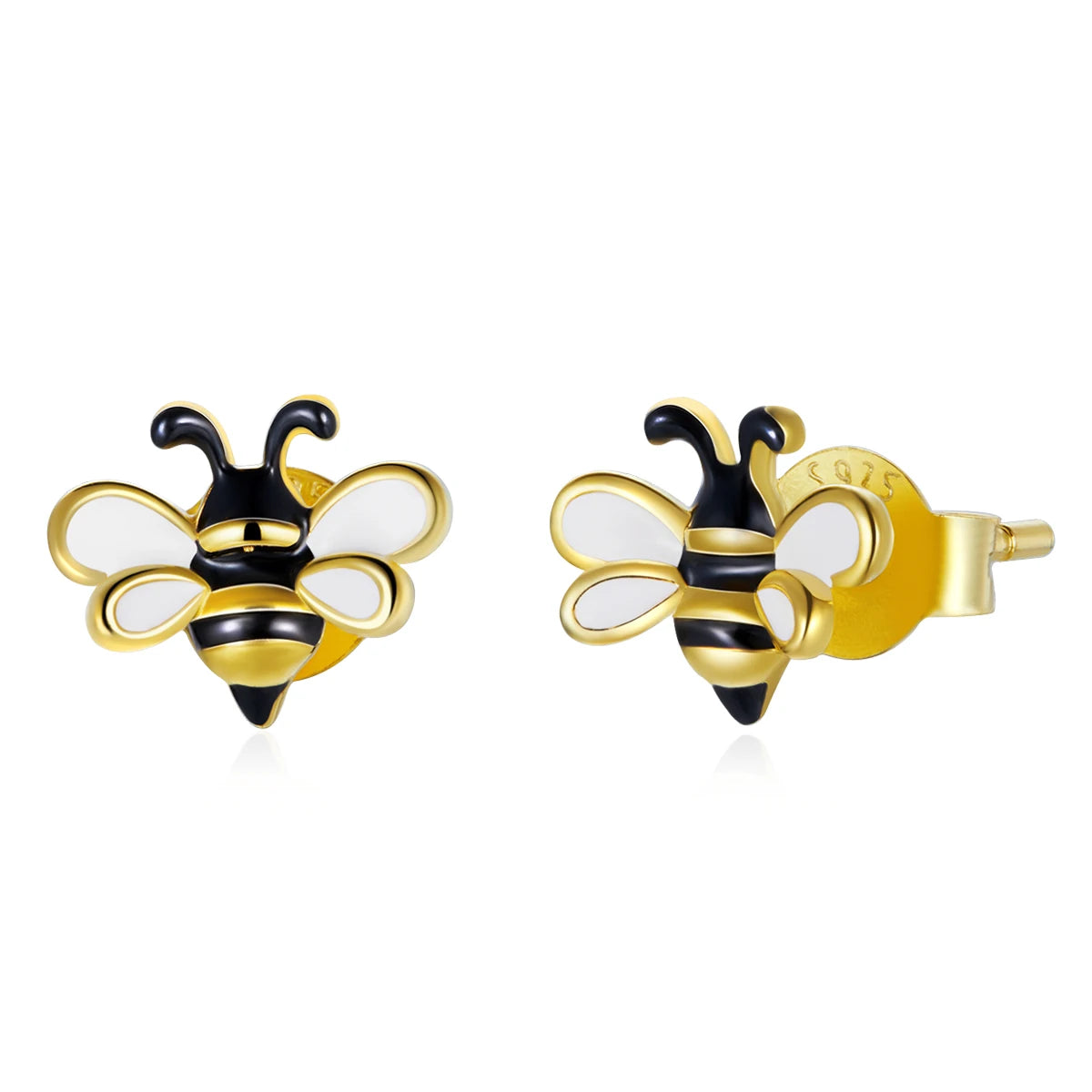 Factory Little Bee Stud Earrings 925 Sterling Silver Yellow Enamel Animal Insect Earrings for Women Statement Jewelry SCE1182