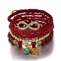 New Gold Plated & Rhodium Plated Bohemian Beaded Palm Devil Eyes Diamond Infinite Pendant Rice Beads Bracelet Set 6pcs