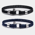 Luxury Genuine Leather Braided Mens Bracelets Stainless Steel Detachable U-shape Clasp Leather Bracelet for Men Jewelry