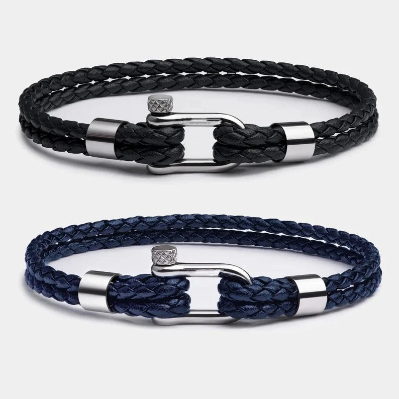 Luxury Genuine Leather Braided Mens Bracelets Stainless Steel Detachable U-shape Clasp Leather Bracelet for Men Jewelry