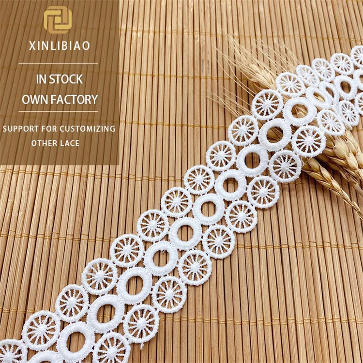 100% Polyester Embroidered White Lace Clothing Accessories and Decoration Wholesale Water-soluble Polyester Circular Lace