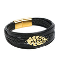 Men Ocean Multi Layers Genuine Leather Stainless Steel Leaf Charm Bracelet