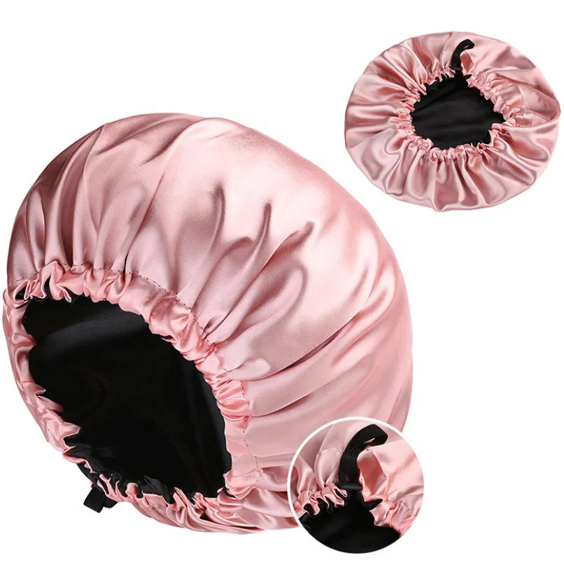 Custom Adjustable Reversible Silk Satin Bonnet Women Sleeping Cap Double Layer Head Cover Shower Cap Curly Springy Bonnet