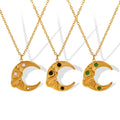 Vintage Boho Snake Moon Pendant Necklace Waterproof Stainless Steel Jewelry Multicolor Gemstone Engravable Star Shape Gold