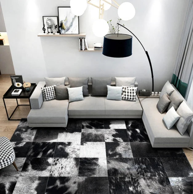 Black White Rabbit Faux Fur Animal Skin Color Digital Cow Printed Carpet for Living Room Bedside Decoration Area Rugs