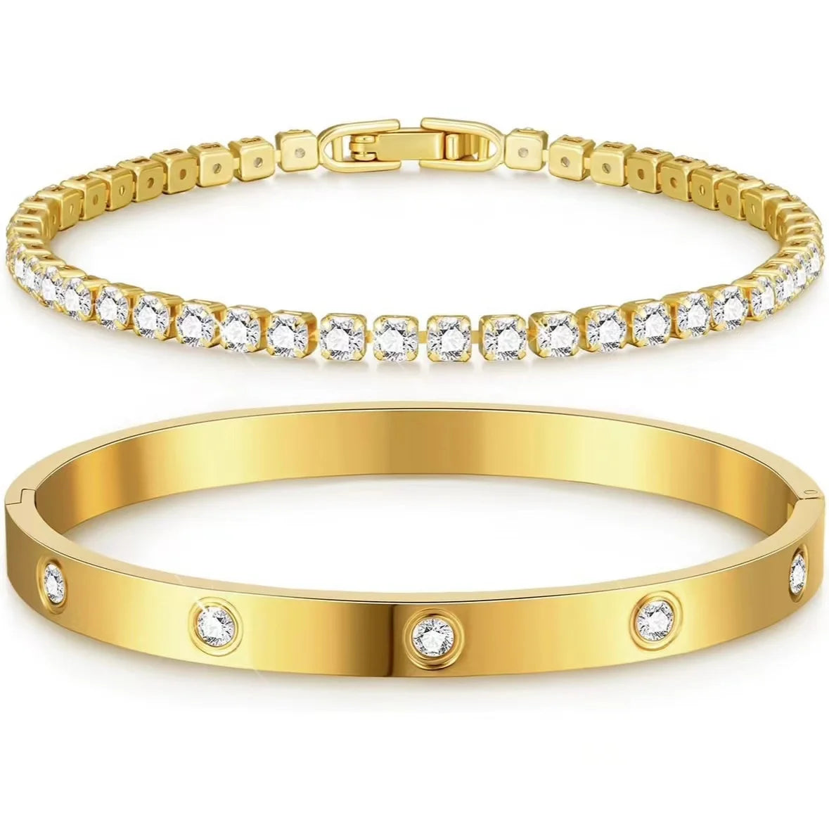 Stackable Gold Bangles for Women Tennis Bracelets Bangle Bracelets Jewelry for Mother's Day Gifts Valentine Wedding Birthday