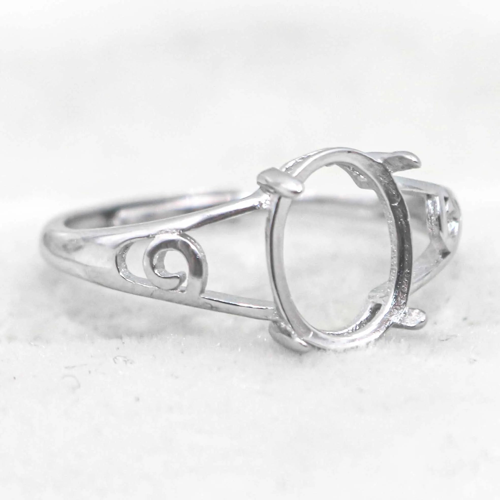 Sterling Silver 8*10mm Semi Mount Ring Empty Frame Blank Support Setting S925 Base Holder Without Center Stone for DIY Inlay