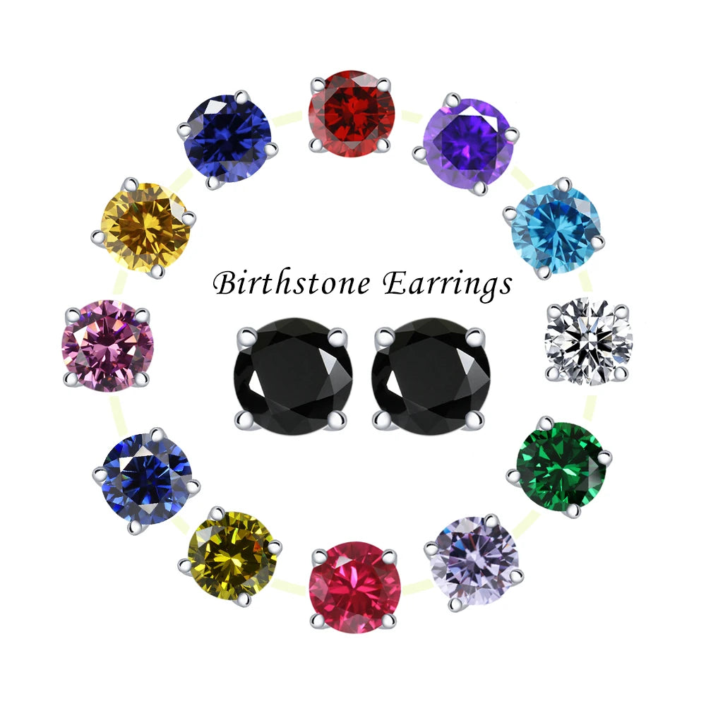Simple Classic Earring Birthstone Zirconia Rhodium Plated Non Allergic Silver Earrings