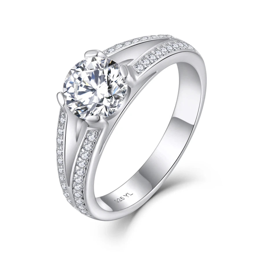 925 Sterling Silver Solitaire Engagement Ring Rhodium Plated Round Cubic Zirconia Classic and Timeless Design Promise Ring