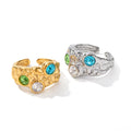 New INS Design Wholesale Stainless Steel Irregular Rings Open Size With Zircon Stones Tarnish Free Gold Plated Fashion Rings
