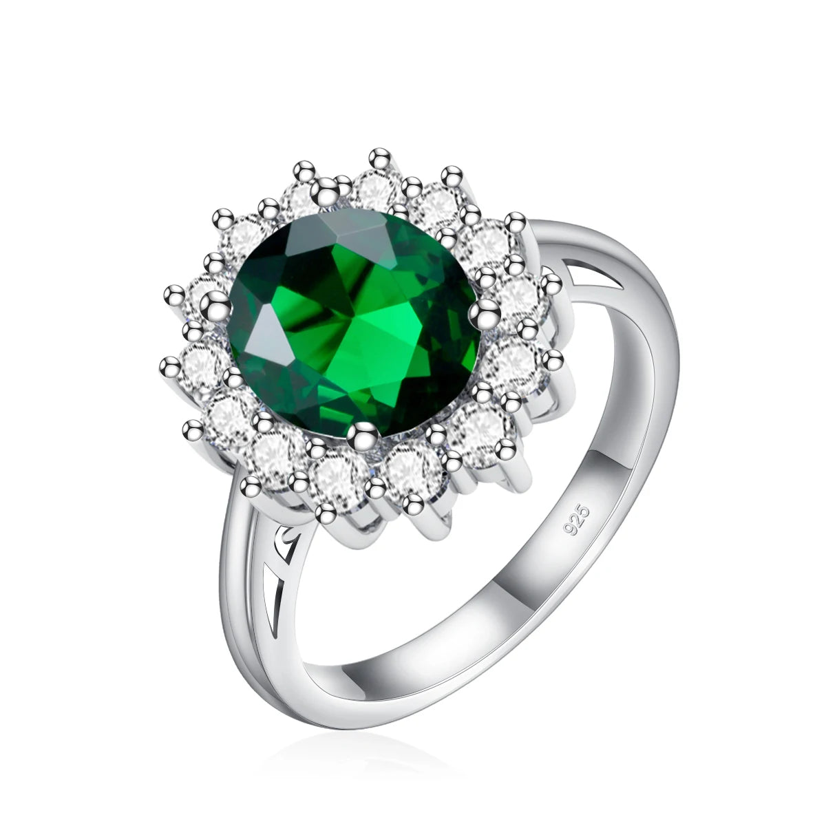 Shenzhen Factory Production Custom Princess Wedding Emerald Zircon Diana Sterling Silver 925 Jewellery Women Rings