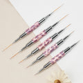Yihuale Wholesale 2 in 1 Leopard Color Metal Double Ended French Nail Brush Synthetic Nylon Ombre Liner Gel Brush Nail