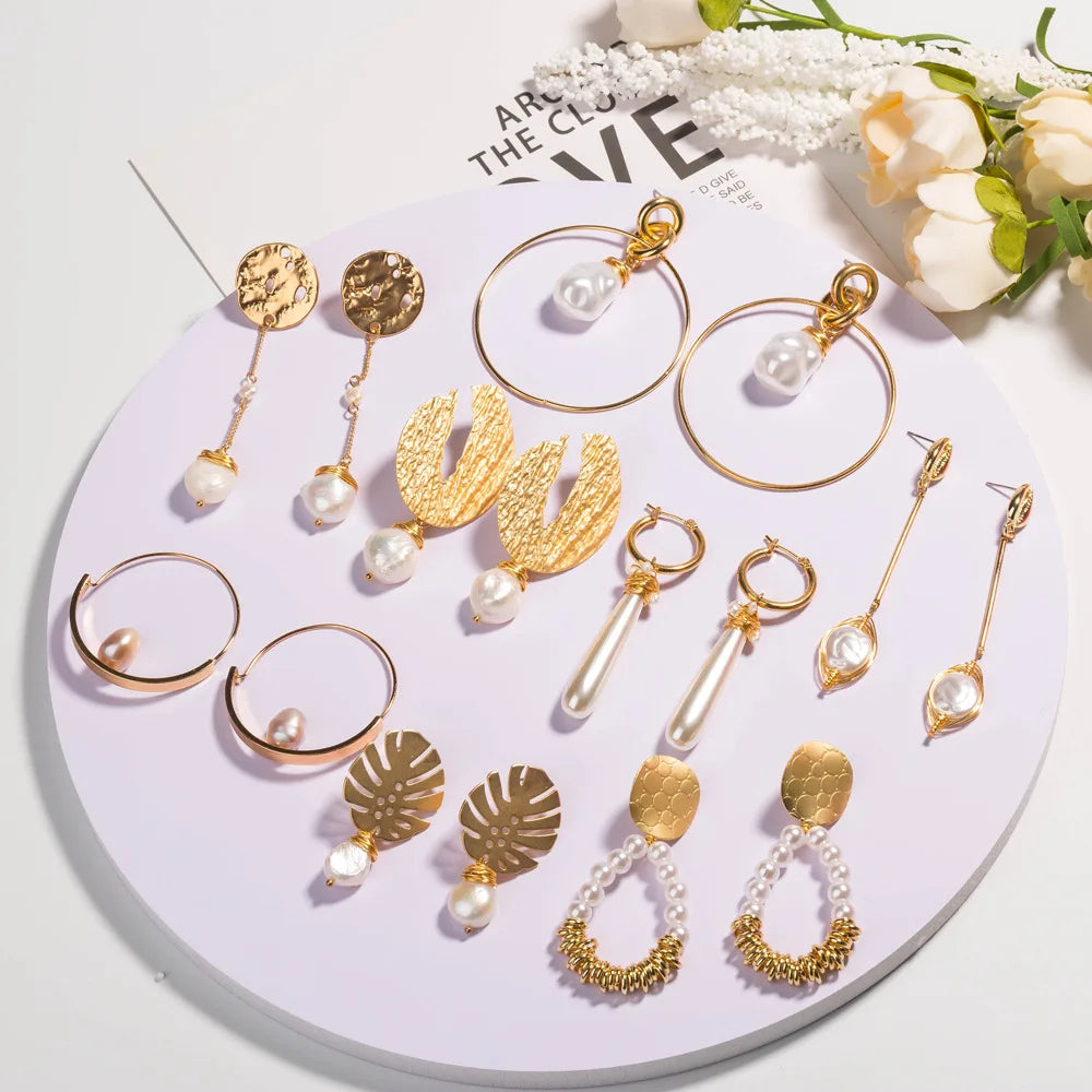 Baroque Luxury Pearl Hoop Earrings Tassel Gold Stud Earrings for Women Jewelry Personalized Natural Stone Pearl Earring