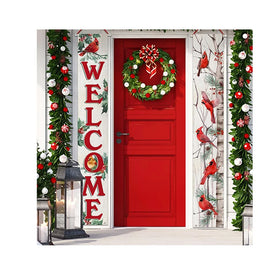 Custom Color Square Polyester Porch Banner Sign Winter Welcome Front Door Decorative Hanging Christmas Flag Decoration Home