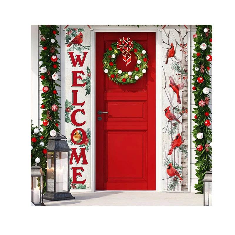 Custom Color Square Polyester Porch Banner Sign Winter Welcome Front Door Decorative Hanging Christmas Flag Decoration Home