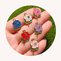 100Pcs Rose Alloy Enamel Pendants With Rhinestone Flower Metal Charms for Necklace Bracelet Jewelry Making Gift