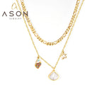 Ason Fashion Jewelry Stainless Steel Double Layer Necklace 18k Gold Plated Sea Shell Conch Starfish Pendant Necklace for Women