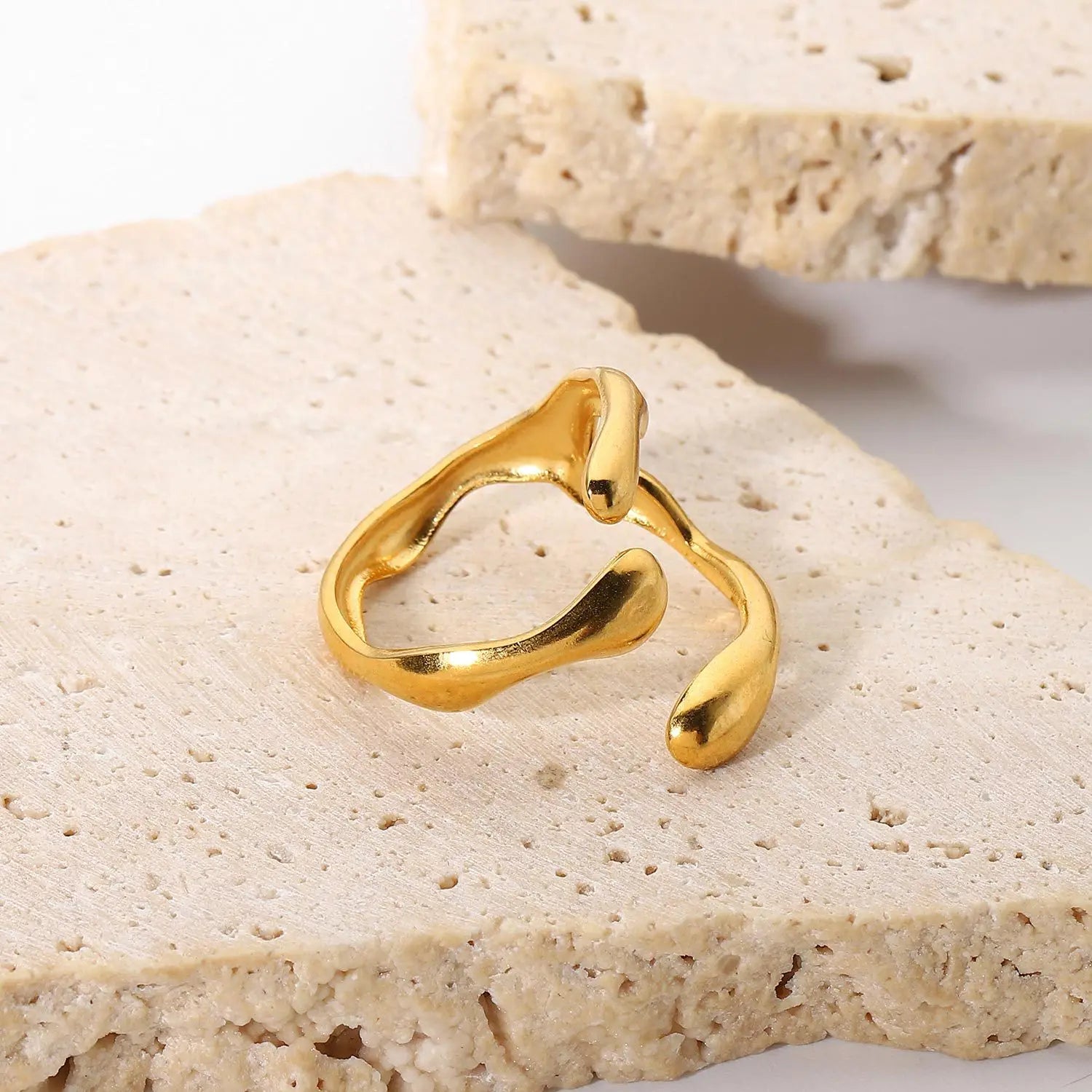 Geometric Stainless Steel Daily Life Wear Ring Dainty Summer Beach Ring Irregular Wave Ring Jewelry