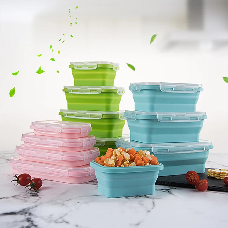 Foldable Silicone Container With Lid Food Grade Silicone Drinks Food Storage Travel Home Collapsible Bowl