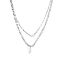 Fashion Design Double Layer Necklace Stainless Steel Silver Figaro Box Chain Necklaces Rectangle Blank Pendant Charms