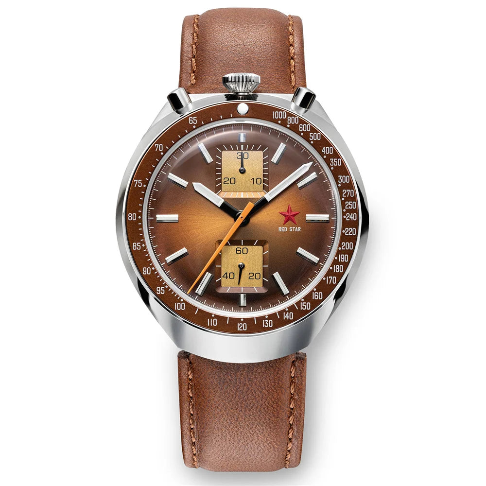 RED STAR 42mm 3D Bubble Mirror Head Seagull Movement 1963 Chronograph Mechanical Wristwatch Luminous Leather St1901 Watch Goose