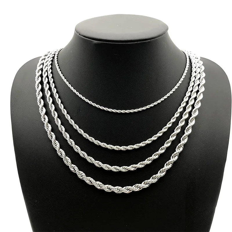 2-7mm Men Hip Hop Jewelry Necklaces Stainless Steel Link Chains Rope Chain Necklace