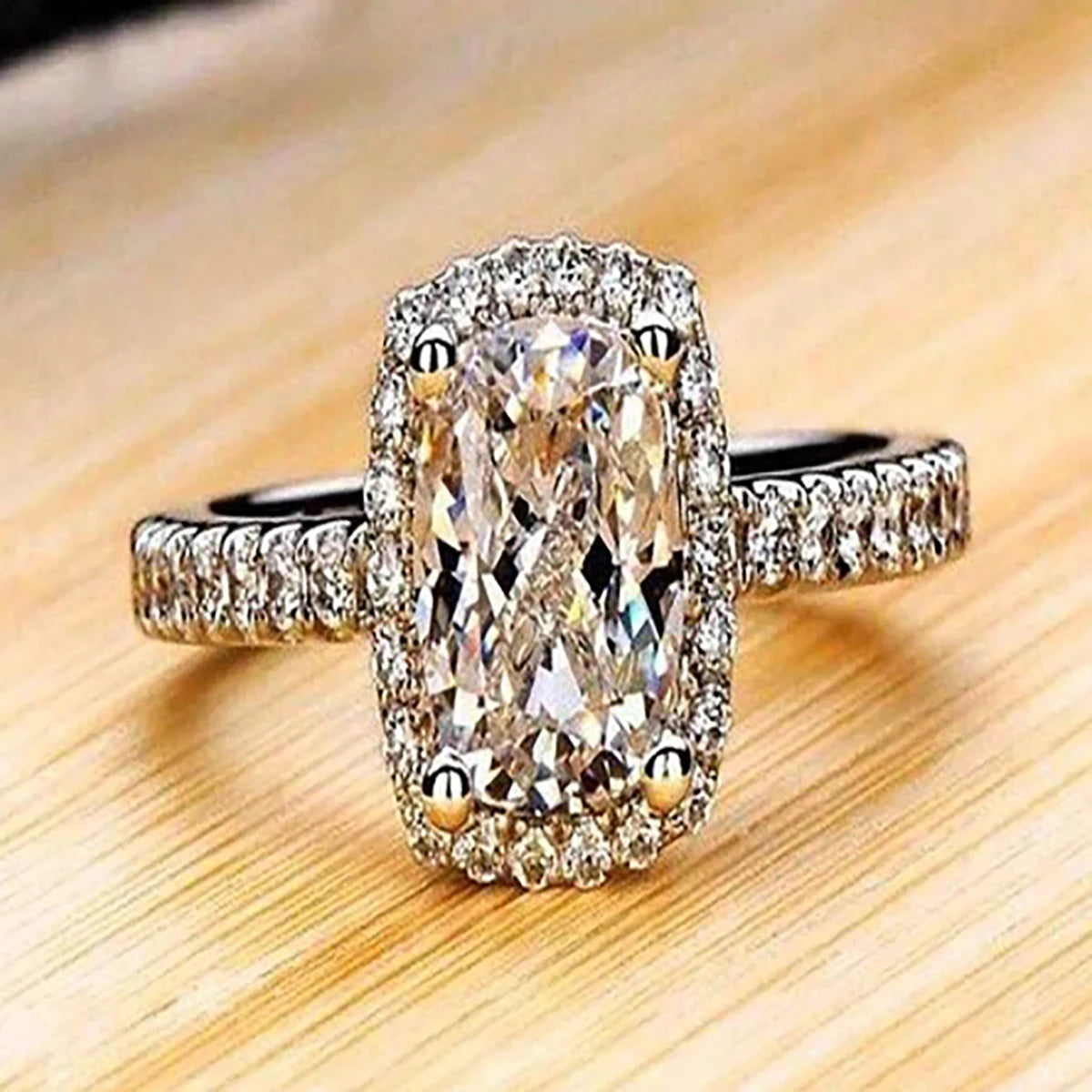 CAOSHI Factory Customable Delicate Geometric Rectangle Design Dazzling Cubic Zirconia Ring for Women Wedding Silver Plated Rings
