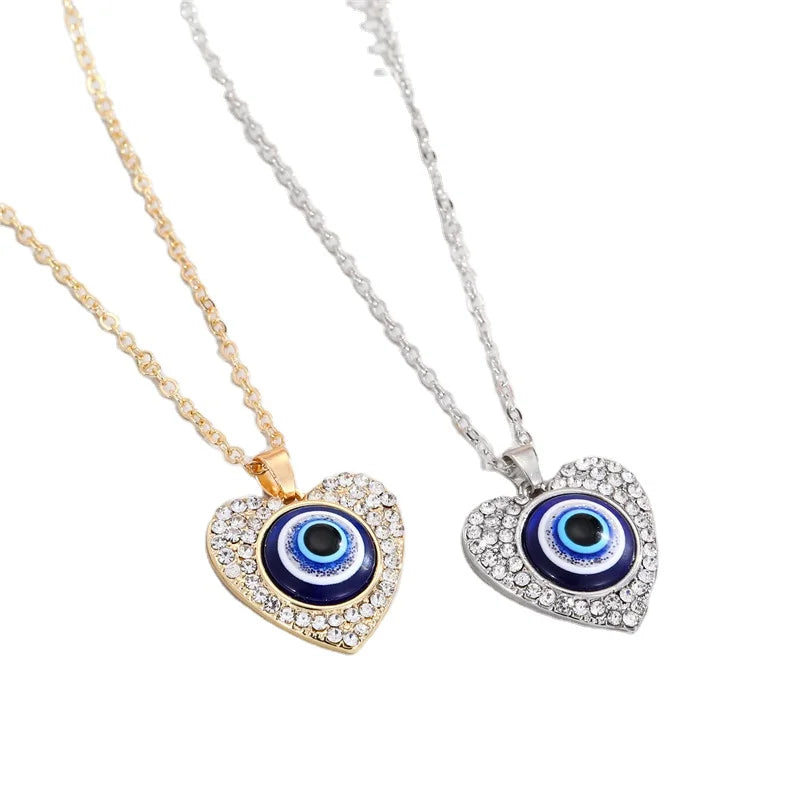Trendy Dainty Large Locket Gold Egyptian Devil Eye Heart Necklace with Link Chain CZ Crystal for Wedding & Party