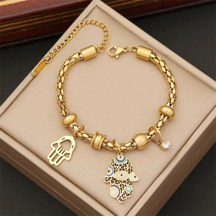 Wholesale New Stainless Steel Personalized Charm Palm Bracelets Eye Flower Fine Jewelry Bracelets