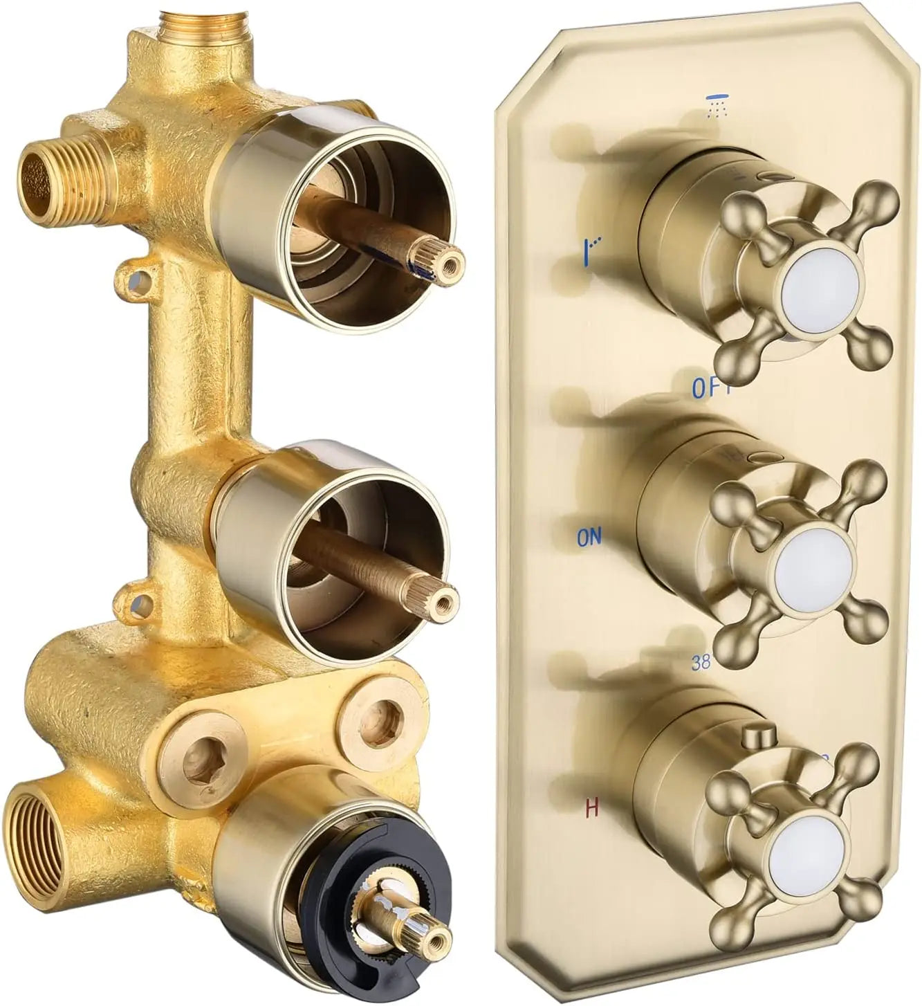 Brushed Gold Thermostatic Shower Diverter Valve Shower Mixer Valve Bathroom Shower Valve