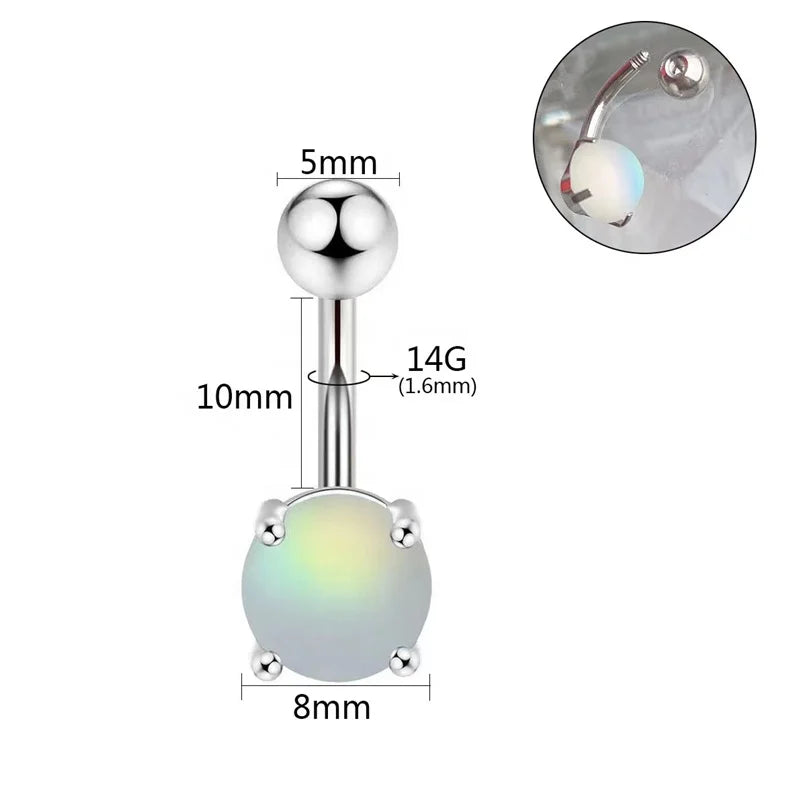 New Arrival Surgical Stainless Steel Four Claw Candy Color Frosted Stone Navel Button Studs Matte Cat's Eye Belly Ring