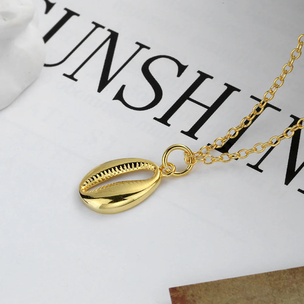 Non Tarnish Retro Boho Seashell Pendant Hawaii Jewelry Brass Gold Plated Shell Necklace Women